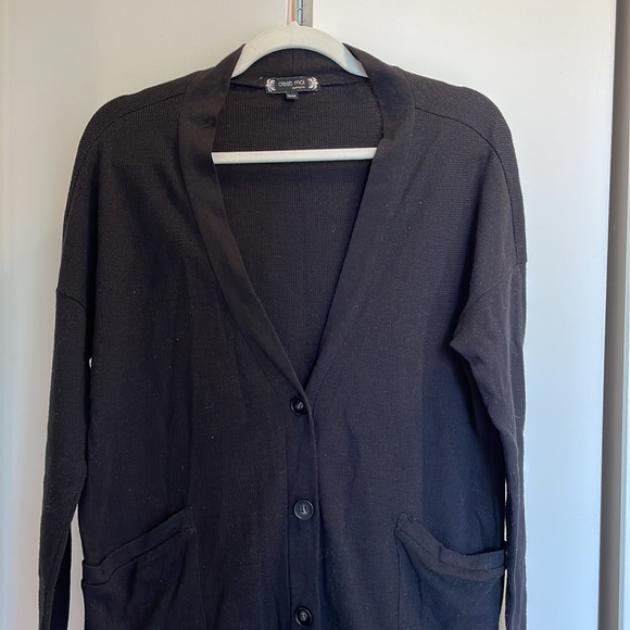 C’est Moi Light Cotton/Poly Waffle Cardigan - Black - Picture 3 of 5